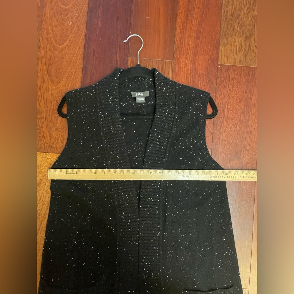 Pure Amici Cashmere Cardigan‎ Vest Sweater Black Spreckled MSRP $298 Sz L B22 - Picture 6 of 9